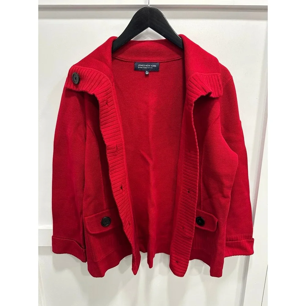 Jones New York Signature Petite Large Red Button-Front‎ Jacket